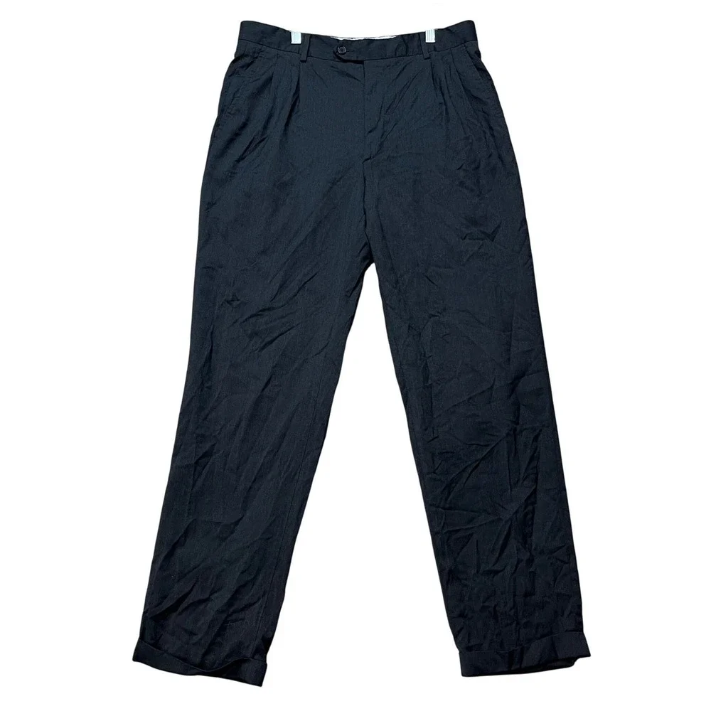 Kirkland Signature Dress Pants Mens 34x32 Gray Pleated Straight Leg Wool